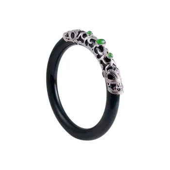 Artisan Lock Heart Jade S925 Silver Hetian Jade Bangles Women's Green Jade