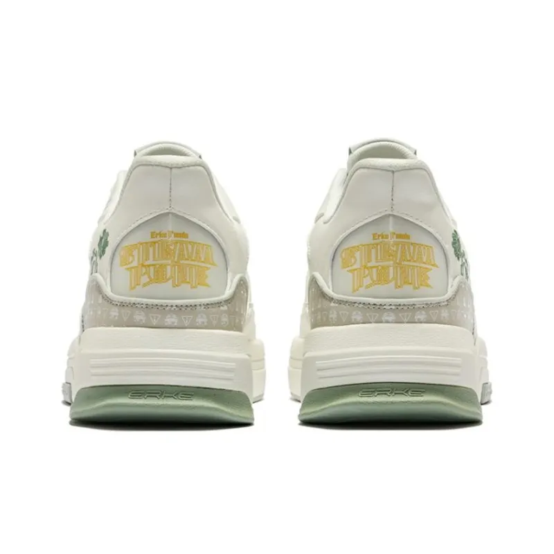 Erke Battery Panda Magic Panda Cushioning Wear Resistant Low Top Skateboard Shoes Men's White Green-3