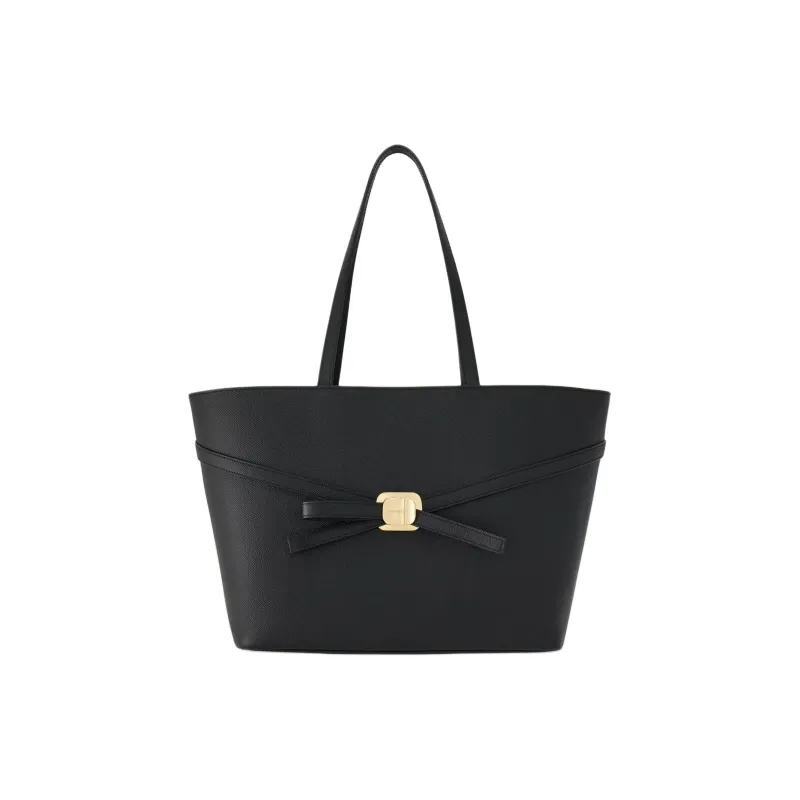 FERRAGAMO Vara Cow Leather Tote Bag, Shopping Bag, Handbag Medium Size Women's Black-0