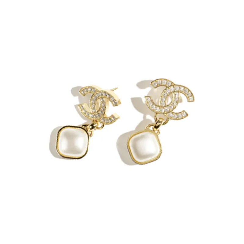 CHANEL Metal Resin Rhinestones Earrings Women's Gold-2