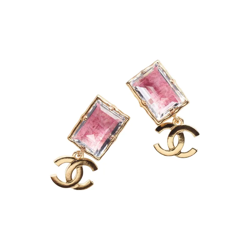 CHANEL Metal Earrings Women's Gold/Pink-1