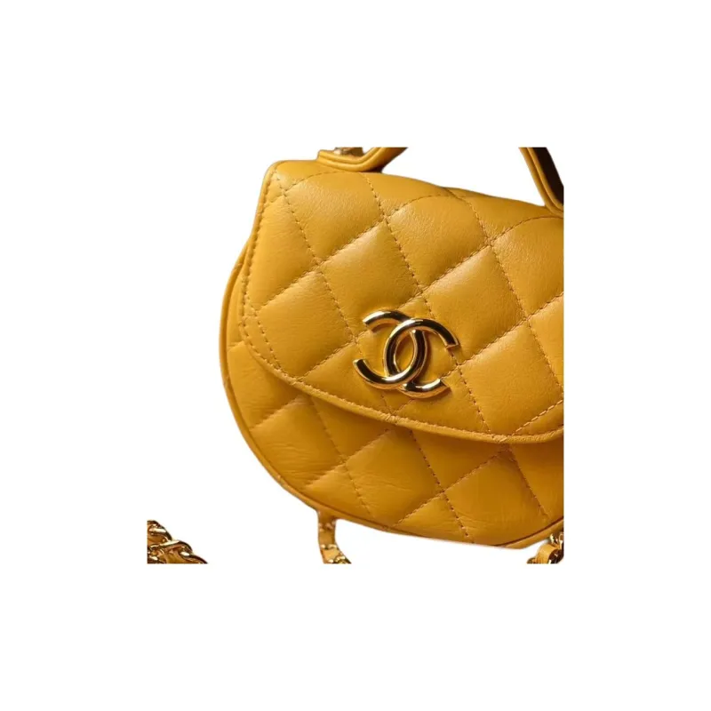 CHANEL Shiny Calfskin Shoulder Bag, Crossbody Bag, Handbag Women's Yellow-1