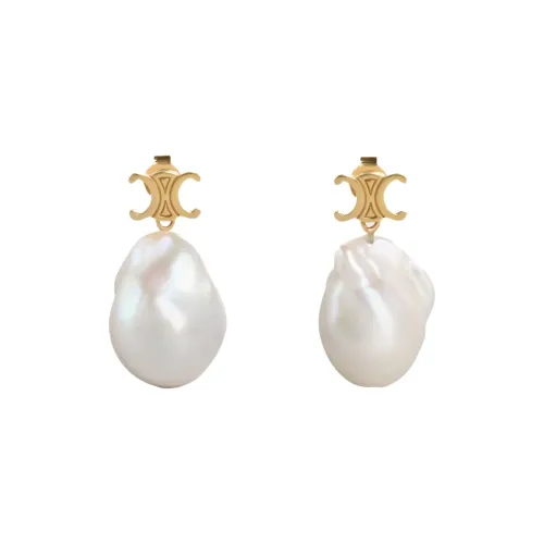 CELINE Earrings Women's Gold/Ivory White