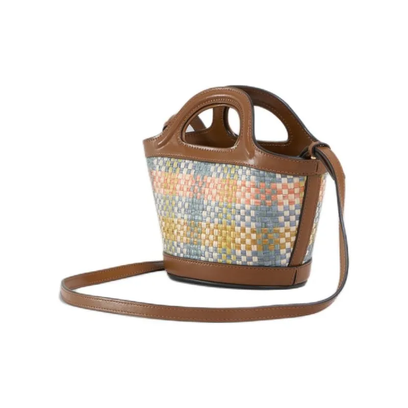 MARNI TROPICALIA Raffia With Leather Handbag Shoulder Bag Crossbody Bag Extra Mini Women's Brown-4