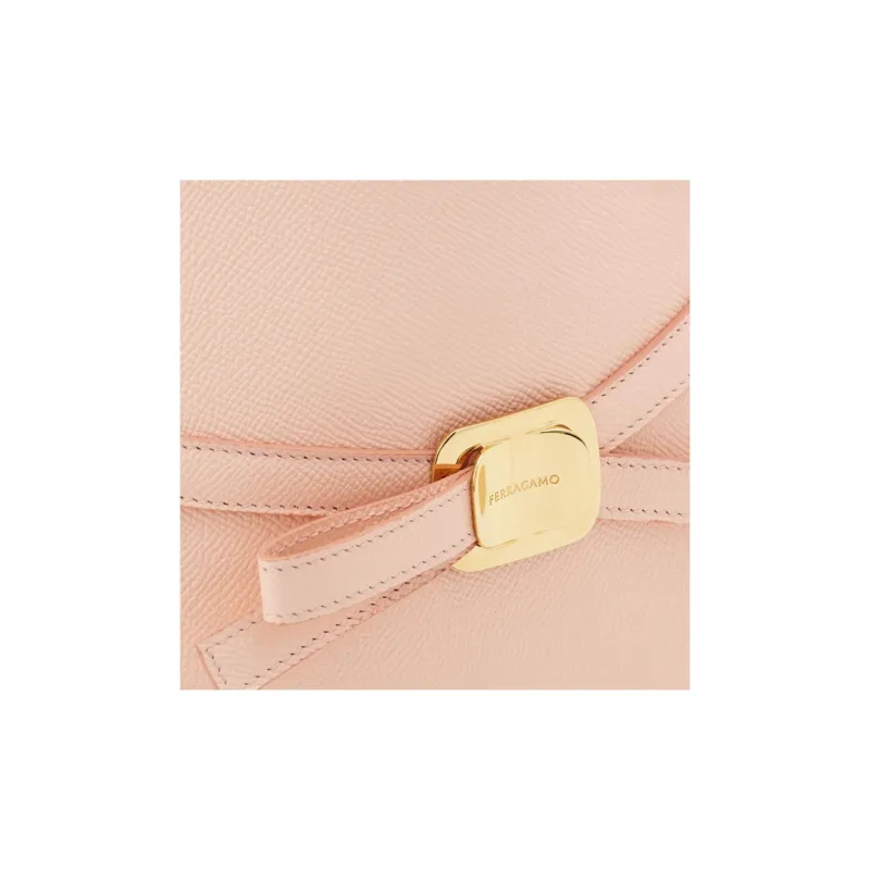 FERRAGAMO Vara Leather Tote Bag Shopping Bag Handbag Small Size Women's Light Pink Red-4