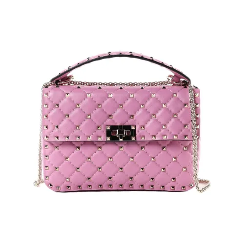 Valentino ROCKSTUD SPIKE Sheepskin Shoulder Bag Crossbody Bag Medium Size Women's Pink