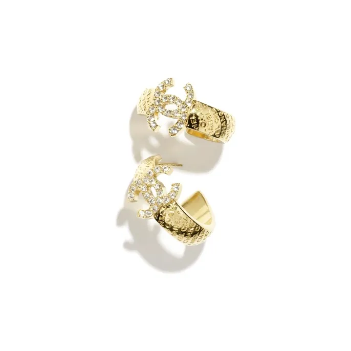 CHANEL Metal Rhinestone Crystal Earrings Women's Gold-1