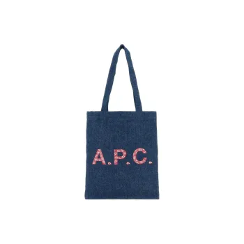 A.P.C Logo Printed Denim Tote Bag