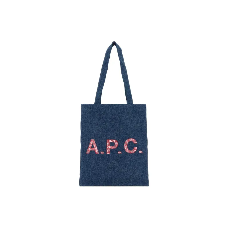 A.P.C Logo Printed Denim Tote Bag-0