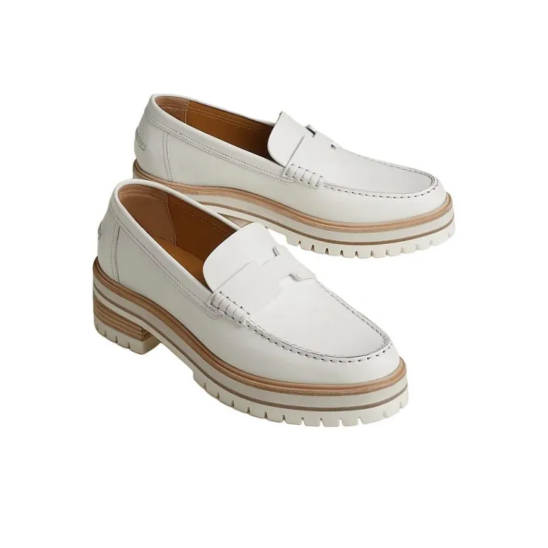 HERMES Ivy Loafers Women's White-2