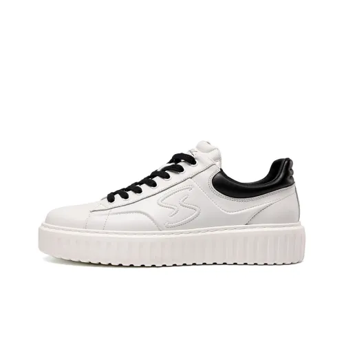 Satchi Breathable Wear Resistant Cushioning Height Increasing Low Top Skateboard Shoes Men's White Black 3CM