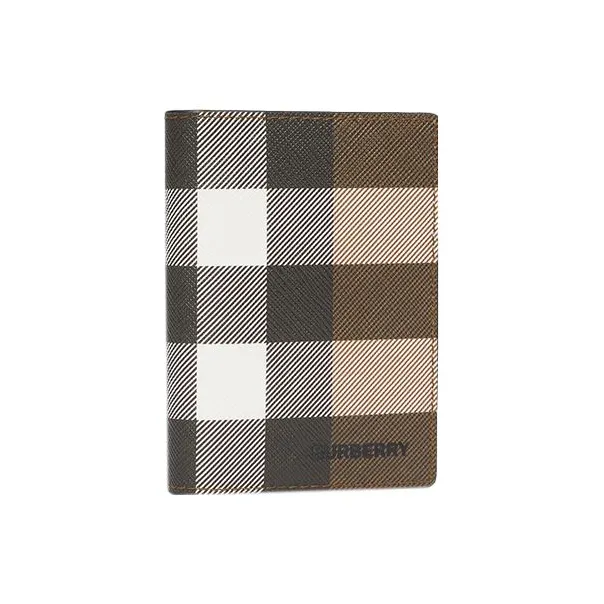 Burberry Vintage Plaid Patchwork Leather Money Clip Wallet Card Holder Men's Dark Birch Brown-2