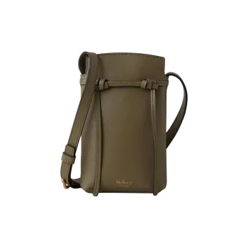 Mulberry Micro-Grained Leather One Shoulder Crossbody Cell Phone Pouch Women's Linen Green
