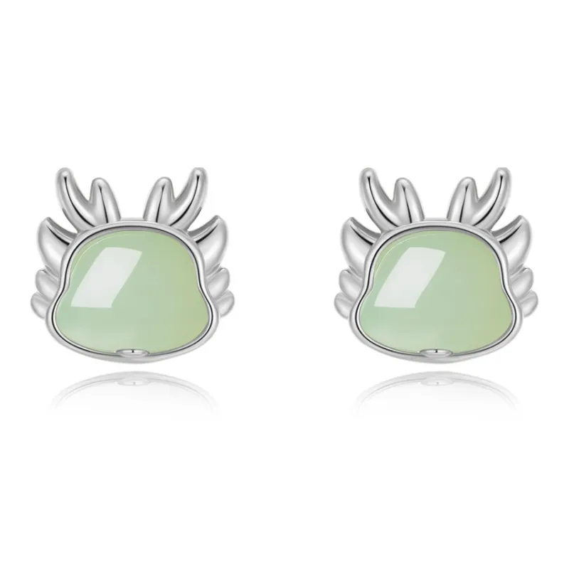 SEVEN COOK Hetian Jade Ear Stud Pale Greenish White Jade Women's-5