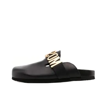 MOSCHINO Logo plaque Leather Slippers