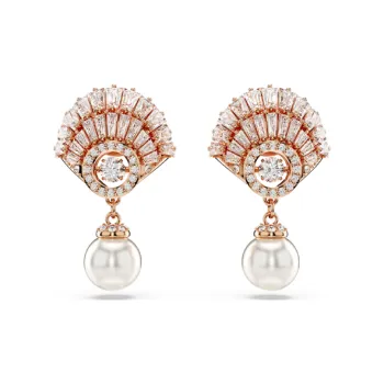 Swarovski Synthetic Cubic Zirconia Rose Gold Plated Faux Crystal Faux Pearl Earrings Women's White