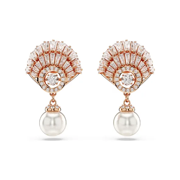 Swarovski Synthetic Cubic Zirconia Rose Gold-Plated Faux Crystal Faux Pearl Earrings Women's White-0