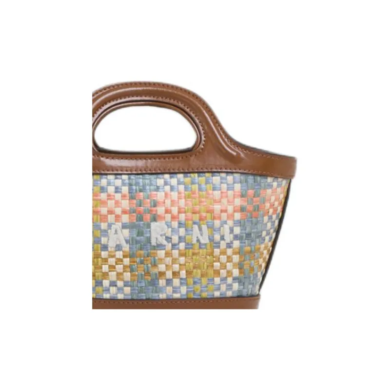 MARNI TROPICALIA Raffia With Leather Handbag Shoulder Bag Crossbody Bag Extra Mini Women's Brown-6