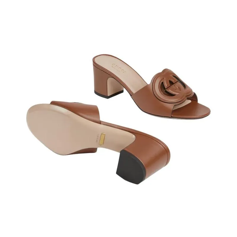 GUCCI Interlocking Slide Slippers Women's Brown-4