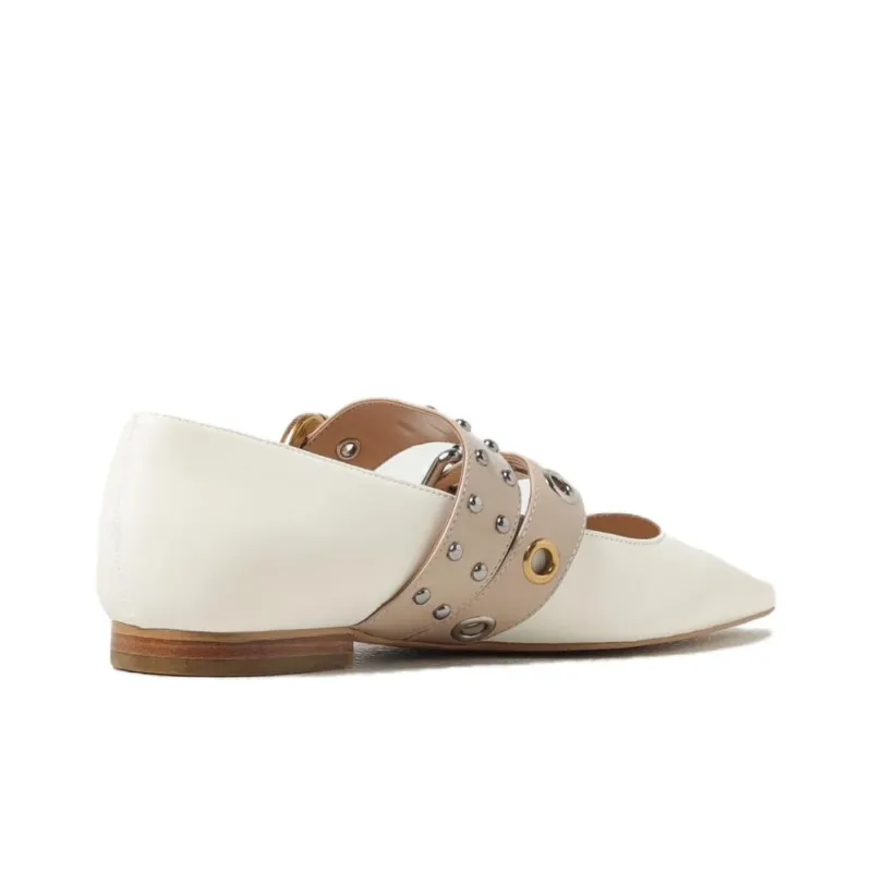 PINKO Buckle-strap Leather Ballerina Shoes-3