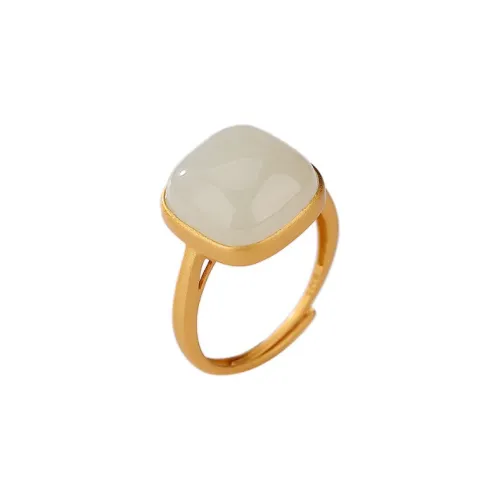 Heng Tai Jewelry Hetian Jade 925 Sterling Silver Rings Women's White Jade