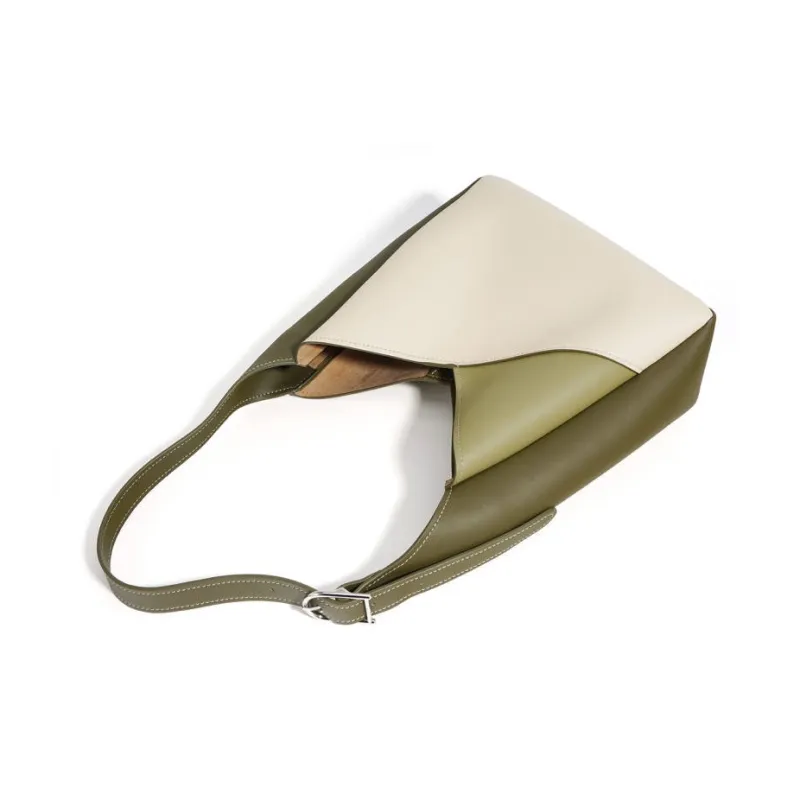 DEERE JACK Cow Leather Commute Shoulder Bag, Bucket Bag Regular Women's Color Block-1