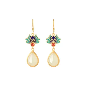Xiaoyinjiang S925 Silver Hetian Jade Earrings Women's