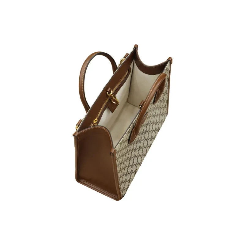 GUCCI Canvas With Leather Totes Shopping Bag Shoulder Bag Crossbody Bag Handbag Small Size Unisex Ebony/Brown-7