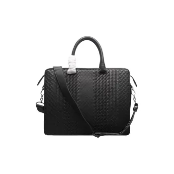 CMLZIUA Top Grain Cow Leather Laptop Bag, One Shoulder Handbag Unisex Black