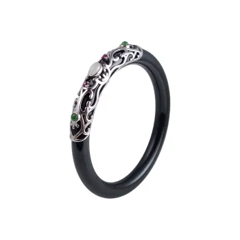 Artisan Lock Heart Jade 925 Sterling Silver Hetian Jade Bangles Women's Green Jade