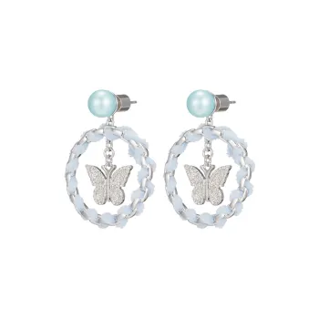 STUGAZI White Gold Plated Copper Shell Pearl 925 Sterling Silver Needle Earrings Women's