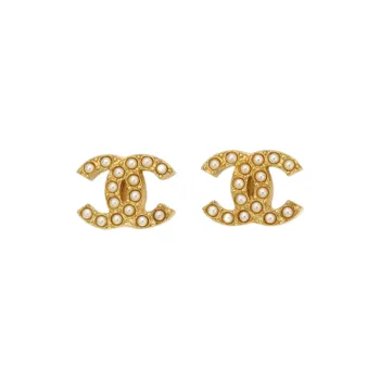 CHANEL Metal Rhinestone Earrings Women's