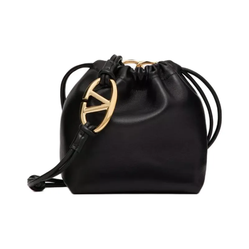 Valentino Nappa Leather Bucket Bags Shoulder Bag Crossbody Bag Mini Women's Black-0