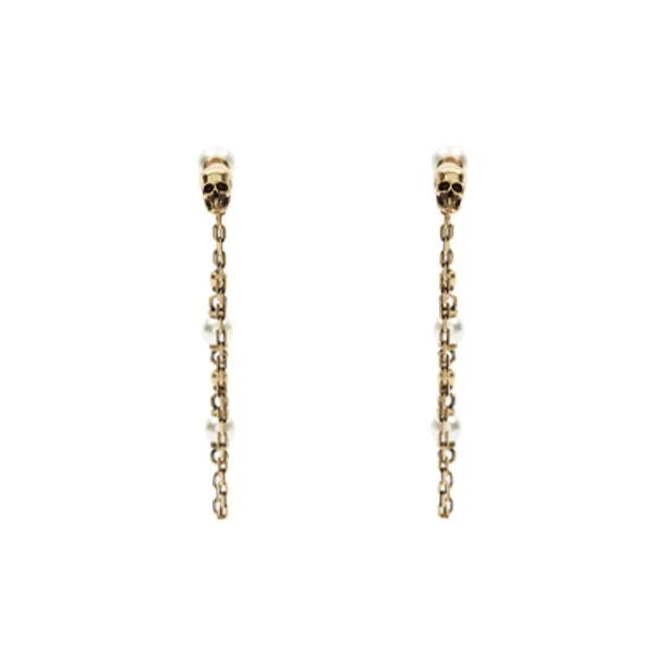 Alexander McQueen Pearl Skull Drop Chain Earrings-2