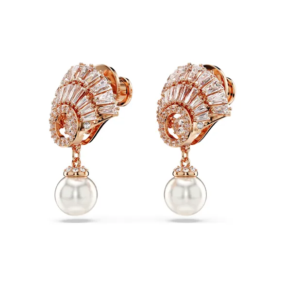 Swarovski Synthetic Cubic Zirconia Rose Gold-Plated Faux Crystal Faux Pearl Earrings Women's White-2