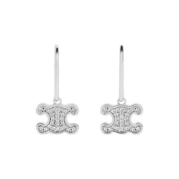 CELINE Triomphe Rhinestone Earrings In Brass With Rhodium Finish And Crystals