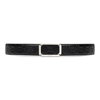 GUCCI Leather Belts Men's Black Width 3.5CM