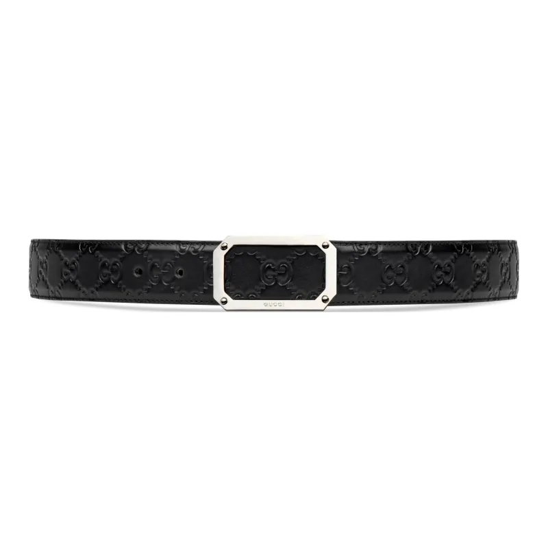 GUCCI Leather Belts Men's Black Width 3.5CM-0