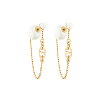DIOR Metal Resin Pearl Earrings Women's Gold