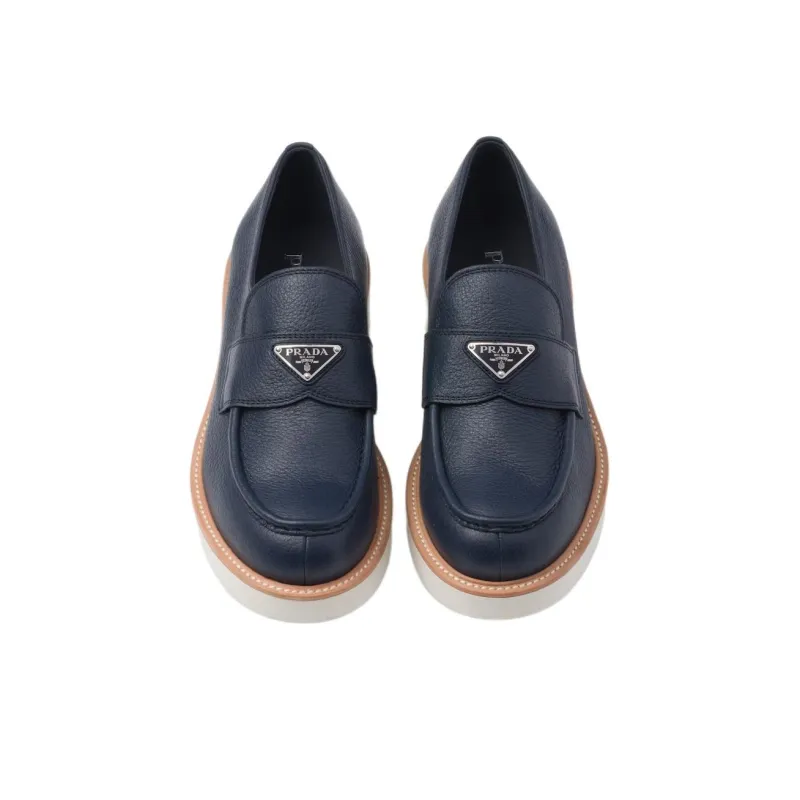 PRADA Triangle-logo Leather Loafers-4