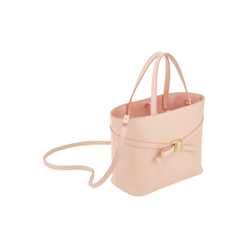 FERRAGAMO Vara Leather Tote Bag Shopping Bag Handbag Small Size Women's Light Pink Red-3
