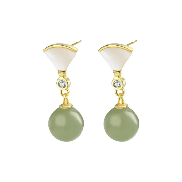 Gramda Hetian Jade Earrings Pale Greenish White Jade Women's-0