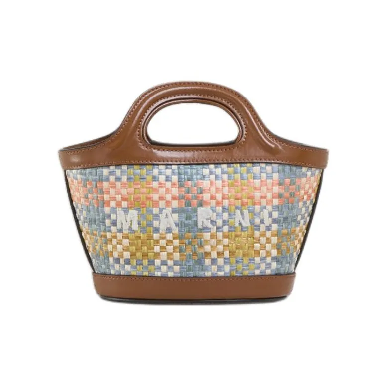 MARNI TROPICALIA Raffia With Leather Handbag Shoulder Bag Crossbody Bag Extra Mini Women's Brown-1