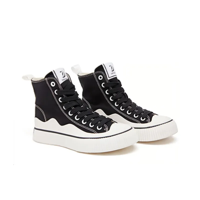 Cabbeen Preppy Style High-Top Skateboard Shoes Women's Black & White-3
