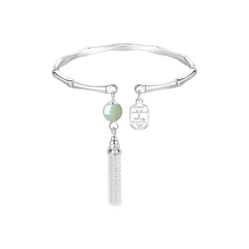 Heart Grass 999 Fine Silver Hetian Jade Bangles Women's Green Jade
