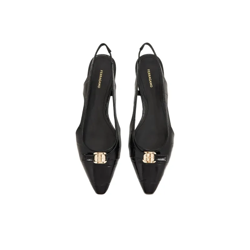 FERRAGAMO Logo-plaque Slingback Ballerina Shoes-2
