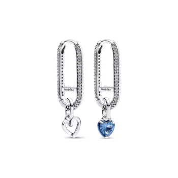 Pandora 925 Sterling Silver Glass Synthetic Cubic Zirconia Earrings Women's Blue/Black