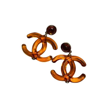 CHANEL Acrylic Earrings Women's Brown Orange