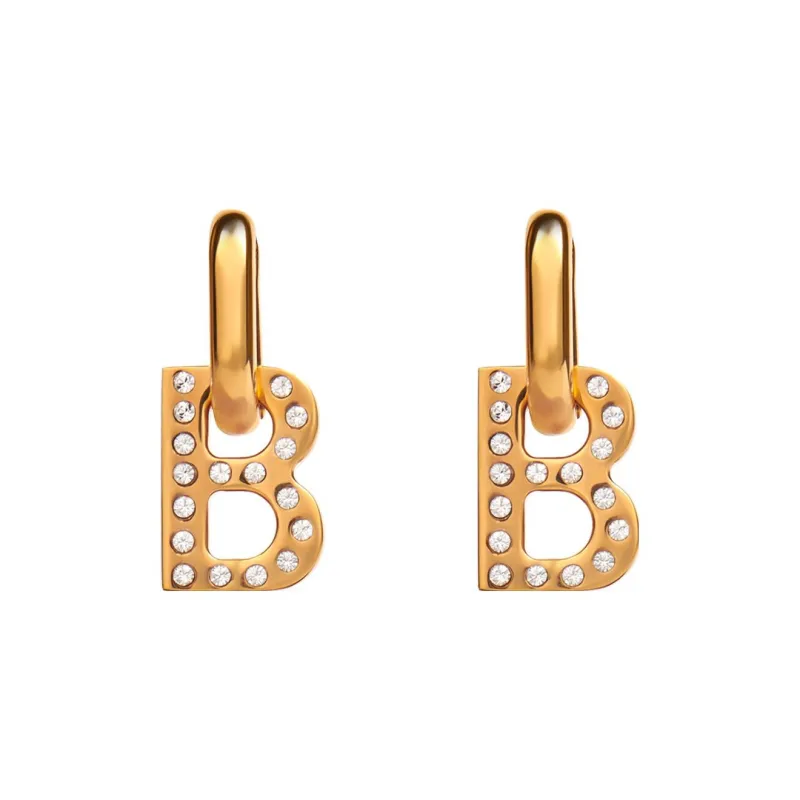 Balenciaga Brass Rhinestone Earrings Women's-0