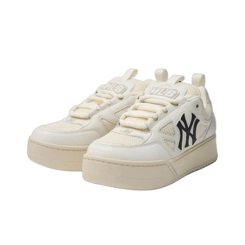 MLB Chunky Wide Anti Slip Wear Resistant Low Top Skateboard Shoes Unisex White Black-1